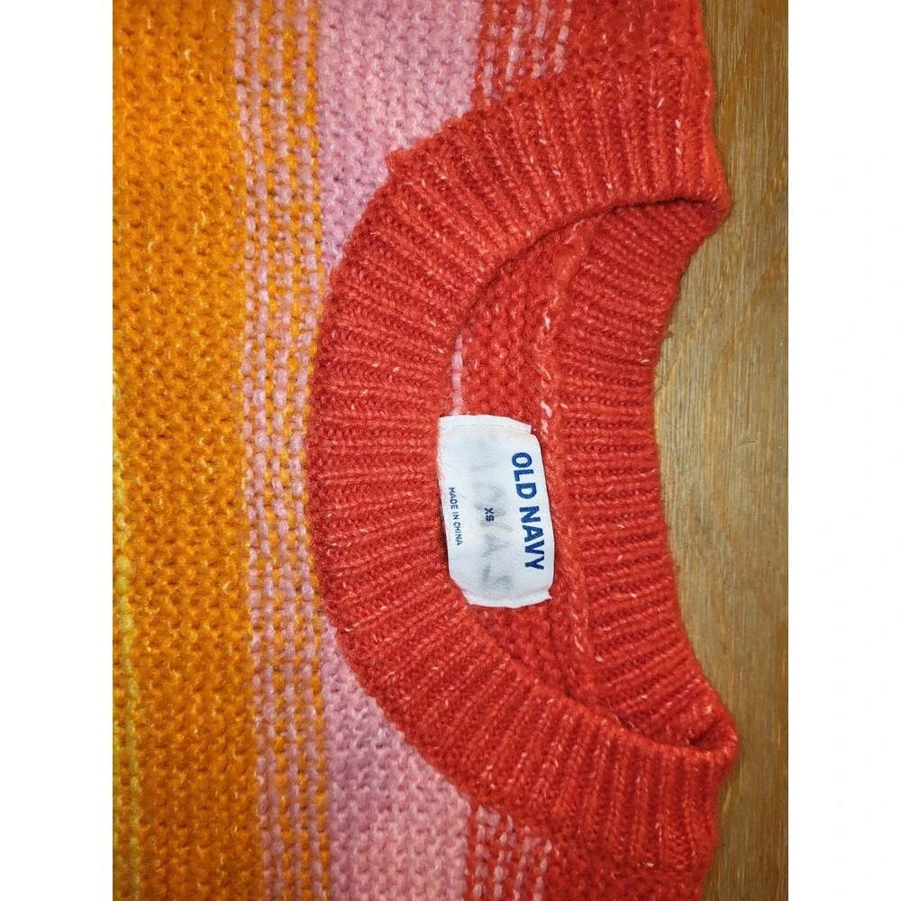 Old Navy Striped Sweater Womens XS Festive Craft Rainbow Split Colorblock Knit